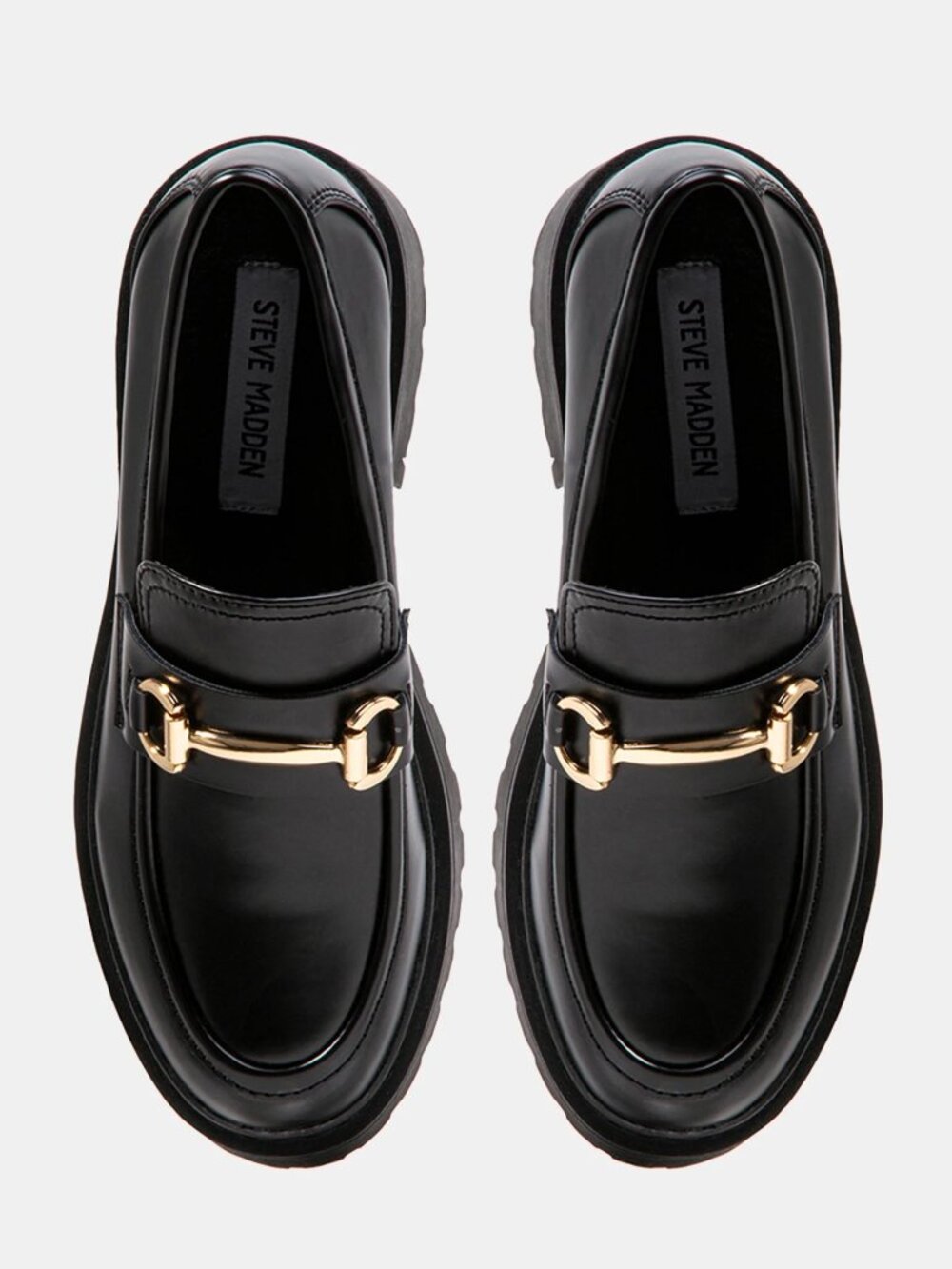 Steve Madden black lug sole loafers with gold buckle,size 8, new